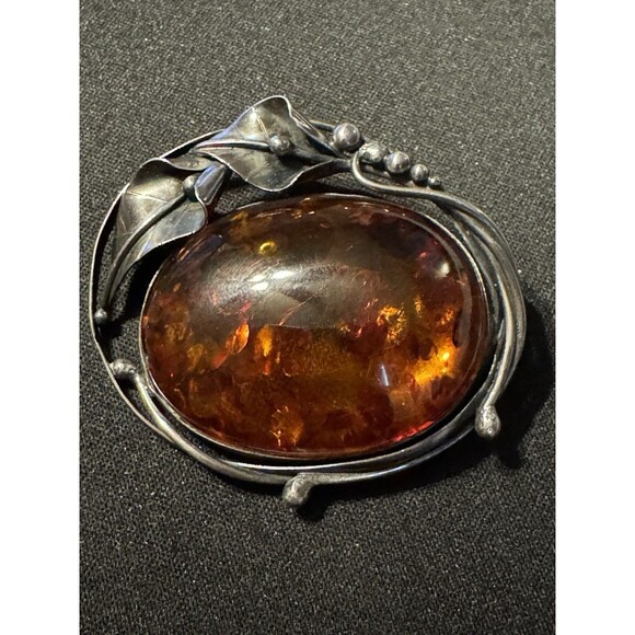 Large Amber Brooch Vintage Pin Back. (Not signed but tested 925) - Picture 2 of 5